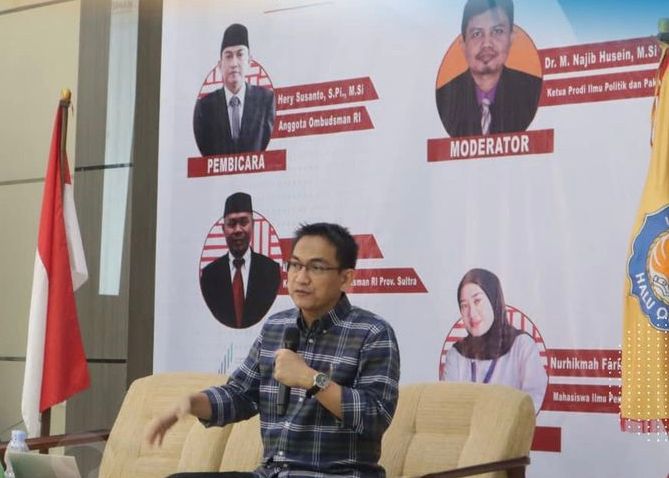 Anggota Ombudsman Republik Indonesia (RI), Hery Susanto sambangi FISIP UHO untuk memberikan Kuliah Umum. Foto: Istimewa.