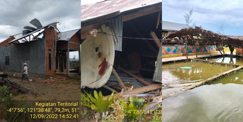Sejumlah rumah rusak akibat angin puting beliung di Kabupaten Kolaka. Foto: Istimewa.
