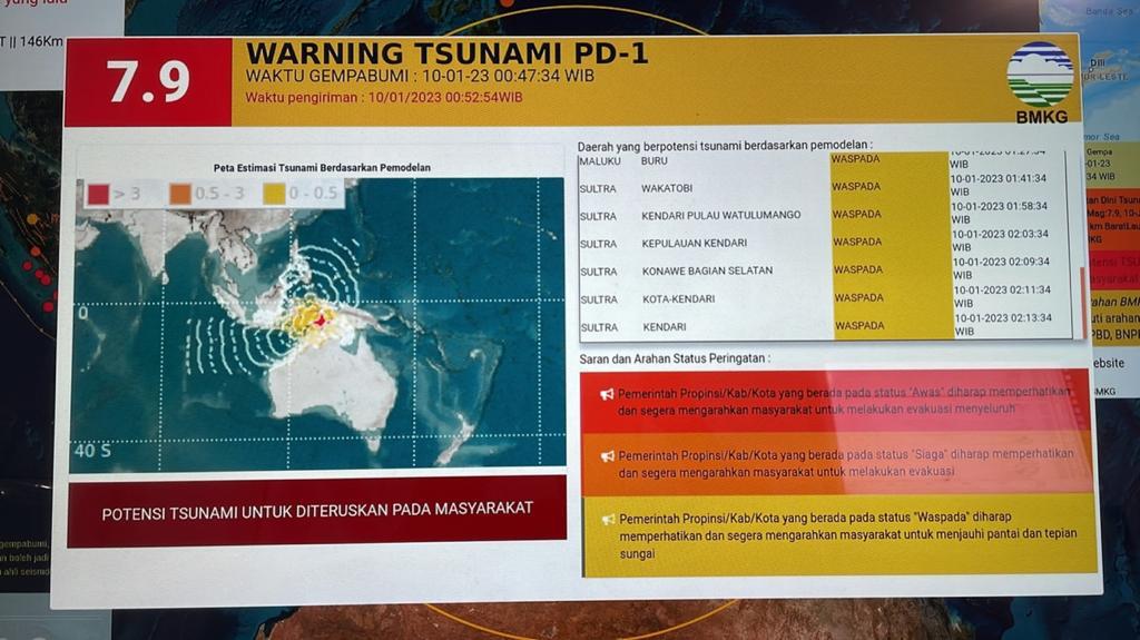 BMKG Keluarkan Peringatan Dini, Waspada Tsunami di Sultra. Foto: tangkapan layar situs BMKG.