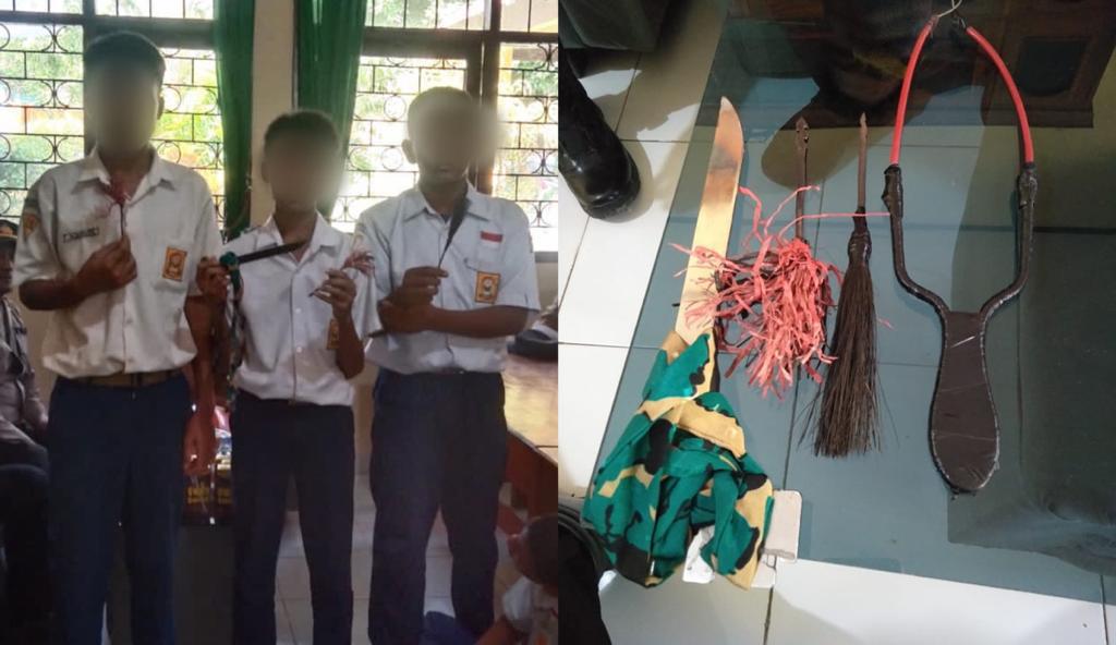 3 Siswa SMP di Kendari Kedapatan Bawa Busur dan Badik ke Sekolah. Foto: Dok. Polresta Kendari.
